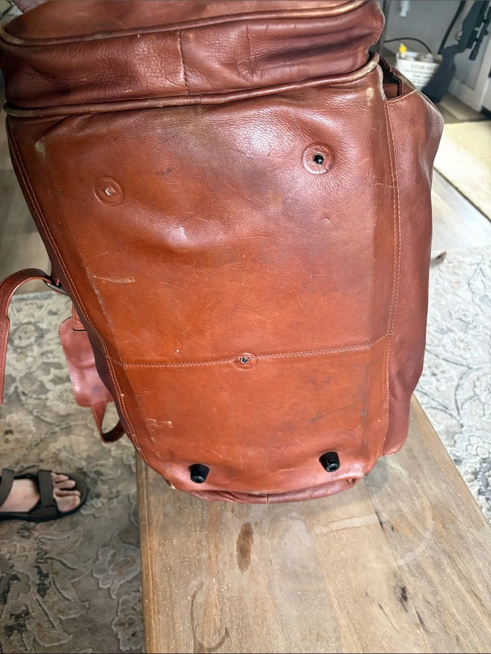 Leather Weekender Duffel Bag - Brown